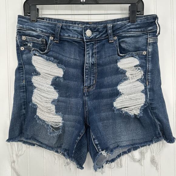 American Eagle Shorts Women 14 Hi Rise Shortie Next Level Blue Jean Denim Grunge - Picture 1 of 10
